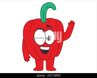 Paprika carattere vegetale piccante peperone rosso carattere mascotte espressiva dal design colorato Illustrazione Vettoriale