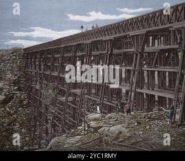 STATI UNITI. Il Dale Creek Bridge, Wyoming. Le meraviglie ingegneristiche della Union Pacific Railroad. Era 225 piedi di altezza e 500 piedi di lunghezza. Il Lon illustrato Foto Stock