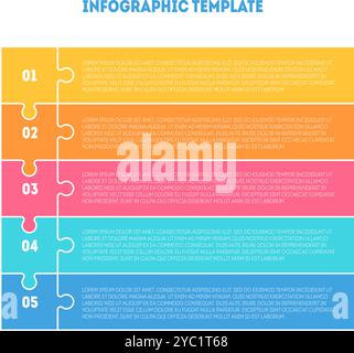 Design infografico con puzzle e 5 opzioni o gradini Illustrazione Vettoriale