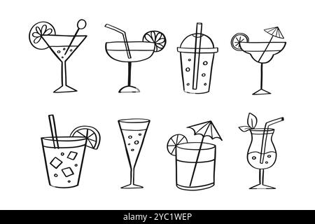 Cocktail bar, bevanda fredda, emblema dello schizzo con logo Vector Illustrazione Vettoriale