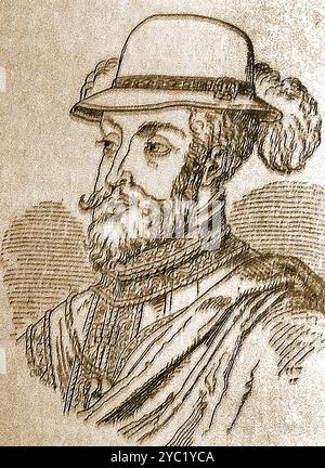 Un vecchio ritratto di re Filippo II di Spagna - un vecchio ritratto del re Filippo II di Spagna - un antiguo retrato del rey Felipe II de España - Foto Stock