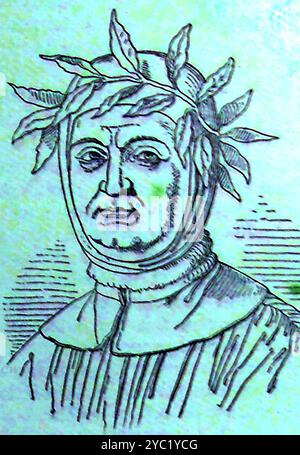 Un vecchio ritratto dell'umanista italiano, studioso e poeta Francesco Petrarca (1304-1374). Conosciuto anche come Franciscus Petrarcha; Francisco Petrach, Francesco Petrarca e Francesco di Petracco - un antico ritratto dello studioso e poeta italiano Francesco Petrarca (1304-1374). - Foto Stock