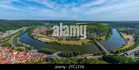 Die Region um die sehenswerte Stadt Wertheim in Baden-Württemberg von oben Ausblick auf Kreuzwertheim am Main Wertheim am Main Bayern Deutschland *** Foto Stock