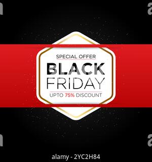 Banner creativo per la vendita del Black Friday, banner Web in offerta esclusiva e speciale a tempo limitato, design tipografico della vendita del Black Friday, con confetti Gold Star Illustrazione Vettoriale