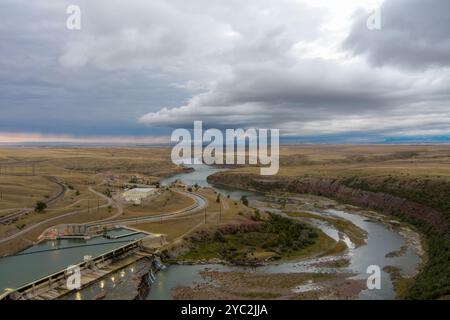 Fiume Missouri al tramonto a Great Falls, Montana Foto Stock