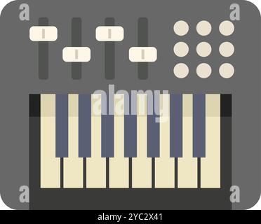 Il sintetizzatore digitale produce musica elettronica con i suoi tasti e le manopole di controllo Illustrazione Vettoriale