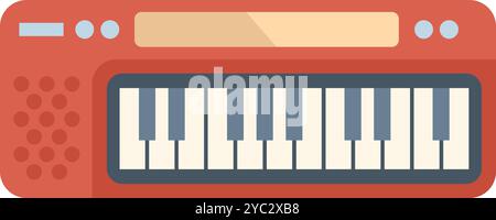 Tastiera rossa per la riproduzione di musica con tasti, isolata su sfondo bianco Illustrazione Vettoriale