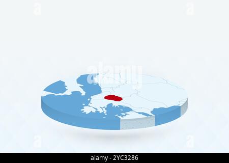 Mappa isometrica 3D che evidenzia la Macedonia del Nord in rosso. Illustrazione vettoriale. Illustrazione Vettoriale