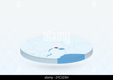 Mappa isometrica 3D che evidenzia il Ruanda in rosso. Illustrazione vettoriale. Illustrazione Vettoriale