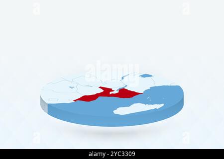 Mappa isometrica 3D che evidenzia il Mozambico in rosso. Illustrazione vettoriale. Illustrazione Vettoriale