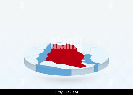 Mappa isometrica 3D che evidenzia l'Arabia Saudita in rosso. Illustrazione vettoriale. Illustrazione Vettoriale