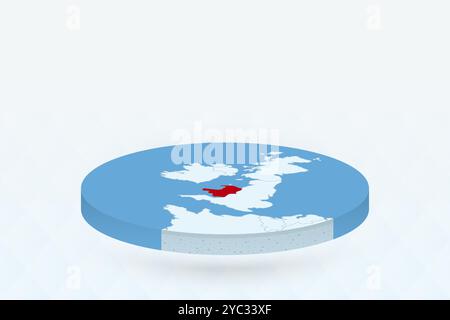 Mappa isometrica 3D che evidenzia il Galles in rosso. Illustrazione vettoriale. Illustrazione Vettoriale