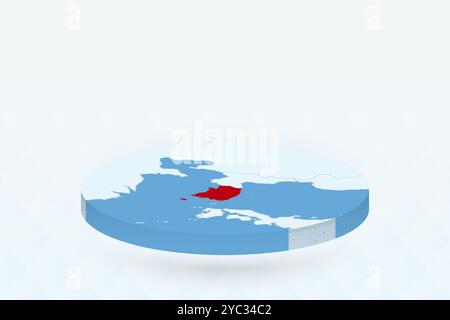 Mappa isometrica 3D che evidenzia la Corea del Sud in rosso. Illustrazione vettoriale. Illustrazione Vettoriale