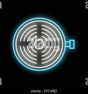 Icona rotonda della webcam con linea al neon illuminata isolata su sfondo nero la tecnologia video chat indica l'illustrazione vettoriale Illustrazione Vettoriale