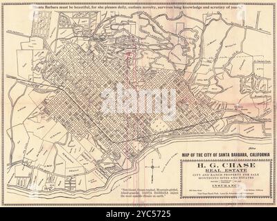 Mappe di Santa Barbara e Beverly Hills dettagliate d'epoca, poster da viaggio da stampare Foto Stock