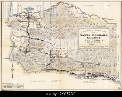 Mappe di Santa Barbara e Beverly Hills dettagliate d'epoca, poster da viaggio da stampare Foto Stock