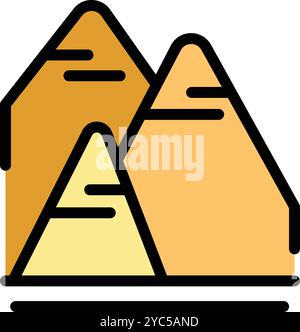 Immagine stilizzata di tre piramidi nel deserto, con una duna di sabbia in primo piano Illustrazione Vettoriale