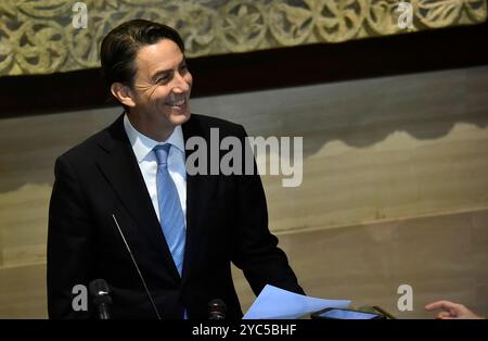 Beirut, Libano. 21 ottobre 2024. L'inviato speciale degli Stati Uniti Amos Hochstein parla durante una conferenza stampa a Beirut, Libano, lunedì 21 ottobre 2024. Foto di Fadel Itani/ credito: UPI/Alamy Live News Foto Stock