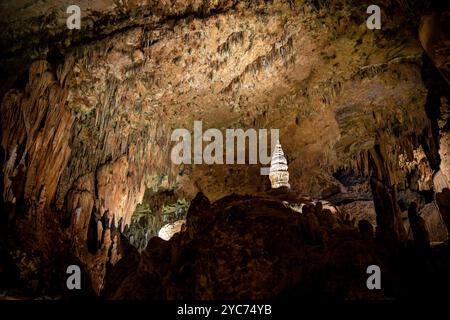 LURAY, Virginia, Stati Uniti - l'ampio sistema di grotte di Luray presenta diverse formazioni calcaree create nel corso di milioni di anni. Queste grotte, scoperte nel 1878, presentano colonne drammatiche, stalattiti, stalagmiti, e flowstone in tutte le loro camere collegate. Le caverne rappresentano uno dei sistemi di grotte più visitati e ben conservati degli Stati Uniti orientali. Foto Stock