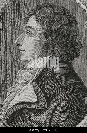 Francesco Chabot (1756-1794). Politico francese. Deputato all'Assemblea legislativa (1791-1792). Rieletto alla Convenzione nazionale per il dipartimento di Loir-et-Cher (1792-1794), votò per l'esecuzione di re Luigi XVI. Nel novembre 1793 Chabot fu denunciato dai membri della Convenzione, accusandolo di appropriazione finanziaria. Il Tribunale rivoluzionario lo condannò a morte e fu ghigliottinato. Verticale. Incisione. "Storia della Rivoluzione francese". Volume i, 1876. Foto Stock