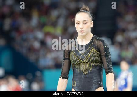 1 agosto 2024: Kaylia Nemour dell'Algeria partecipa alla ginnastica artistica femminile all-around durante i Giochi Olimpici di Parigi 2024 a Parigi, Francia. Daniel Lea/CSM Foto Stock