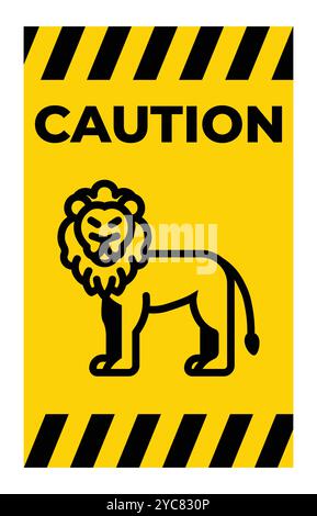 Questo cartello giallo brillante è caratterizzato da un'icona di leone giocoso, che sottolinea la sicurezza e l'attenzione. Perfetto per progetti creativi o materiale didattico Illustrazione Vettoriale