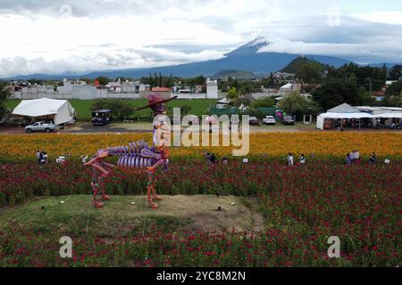 Atlixco, Pueblo, Messico. 21 ottobre 2024. Una catrina monumentale in cartone è visibile durante l'esposizione della quarta edizione delle catrine monumentali di Atlixco, nello stato di Puebla, visitabile dall'11 ottobre al 10 novembre, quest'anno con il tema delle figure storiche del Messico come parte delle celebrazioni di dia de Muertos. Il 21 ottobre 2024 ad Atlixco, Messico. (Credit Image: © Carlos Santiago/eyepix via ZUMA Press Wire) SOLO PER USO EDITORIALE! Non per USO commerciale! Crediti: ZUMA Press, Inc./Alamy Live News Foto Stock