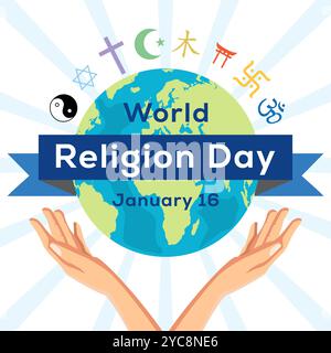 illustrazione del giorno della religione mondiale in stile piatto Illustrazione Vettoriale