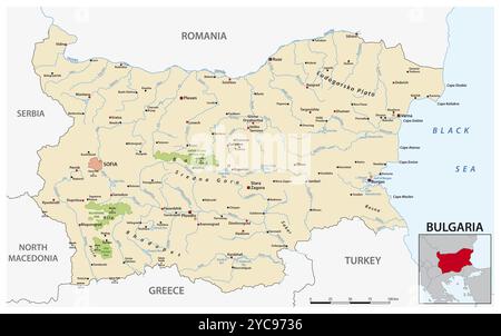 Mappa vettoriale del paese dell'Europa sudorientale della Bulgaria Foto Stock