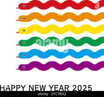 Biglietto di Capodanno per l'anno del serpente nel 2025, serpente color arcobaleno, illustrazione vettoriale Illustrazione Vettoriale