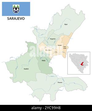 Carta vettoriale amministrativa del cantone di Sarajevo e della città, Bosnia ed Erzegovina, Europa Foto Stock