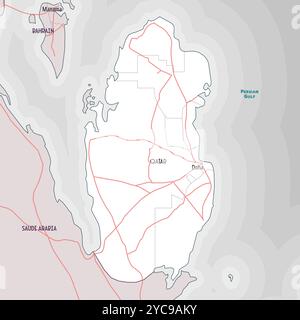 Semplice mappa di contorno della pagina di colorazione del Qatar Illustrazione Vettoriale