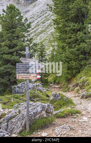 Sentiero segni in un area per escursioni nelle Alpi Foto Stock