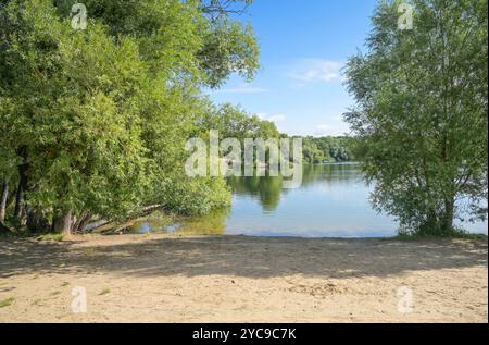 Spiaggia sul lago dell'aeroporto, Tegel, Reinickendorf, Berlino, Germania, Badestrand am Flughafensee, Deutschland Foto Stock