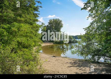 Spiaggia sul lago dell'aeroporto, Tegel, Reinickendorf, Berlino, Germania, Badestrand am Flughafensee, Deutschland Foto Stock