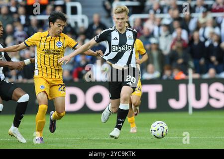 Lewis Hall of Newcastle UnitedBattles Kaoru Mitoma of Brighton & Hove Albion - Newcastle United V Brighton & Hove Albion, Premier League, St James' Park, Newcastle upon Tyne, Regno Unito - 19 ottobre 2024 solo uso editoriale - si applicano restrizioni DataCo Foto Stock