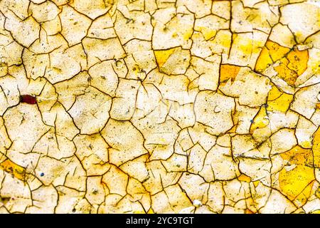 Vernice vecchia spaccata su una superficie metallica. Foto Stock