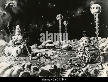 Drilling on the Moon, disegnato dall'artista russo, Russia 1960s Foto Stock