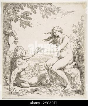 Adamo ed Eva, incisione, c 1639, Simone Cantarini (1612–1648) Foto Stock