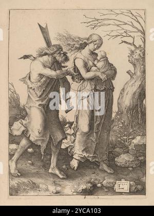 Incisione di Lucas van Leyden, Adamo ed Eva dopo la loro espulsione dal Paradiso, 1510 Foto Stock