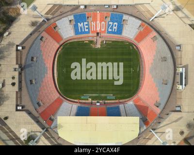 2024-09-10, Mendoza, Argentina. Vista aerea dello stadio Malvinas Argentinas. Foto Stock