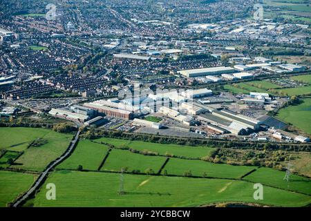 Vista aerea della Brush Locomotive e delle opere di ingegneria di Loughborough, East Midlands, Inghilterra, Regno Unito Foto Stock