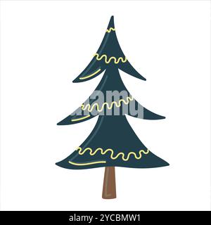 Divertente albero di Natale in stile cartoni animati. Illustrazione Vettoriale