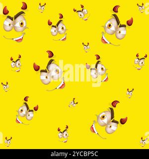 Sfondo senza interruzioni con diverse espressioni facciali. Volti di cartoni animati ed emoji con diverse espressioni facciali motivo senza cuciture. Sfondo vettoriale Illustrazione Vettoriale