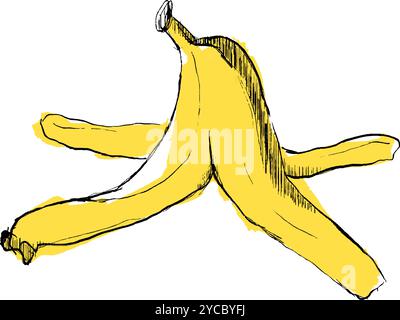 illustrazione vettoriale a strappo di banana isolata su sfondo bianco. icona singola pelle di banana in stile cartone animato. fertilizzante da giardino, naturale e biodegradabile con Illustrazione Vettoriale