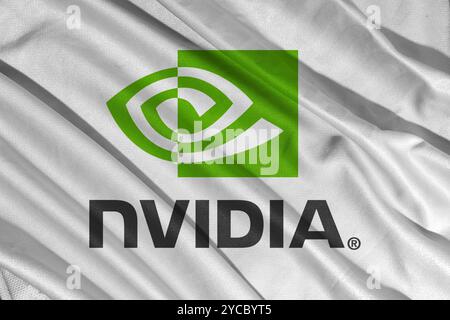 pringsewu, lampung 24 ottobre 2024; selective focus of nvidia corporation flag fabric texture, illustrazione 3d. Foto Stock