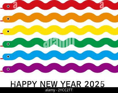 Biglietto di Capodanno per l'anno del serpente nel 2025, serpente color arcobaleno, illustrazione vettoriale Illustrazione Vettoriale