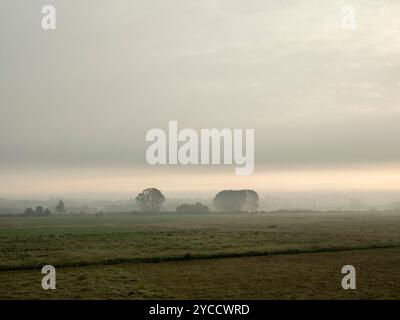 Alba sulla Pianura Padana vicino alla città di Cuneo, nel Piemonte sud-occidentale Foto Stock