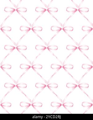 Motivo senza cuciture con arco ad acquerello. Sfondo astratto rosa pastello preppy festivo. Trama archi disegnati a mano in acquerello. Stampa per tessuti, tessuti, Foto Stock