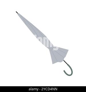 Ombrello lungo grigio chiuso con maniglia per camminare in caso di pioggia Illustrazione Vettoriale